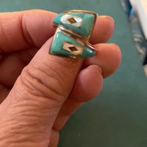 SIZE 6 Turquoise inlay style ring marked Silver SC I believe